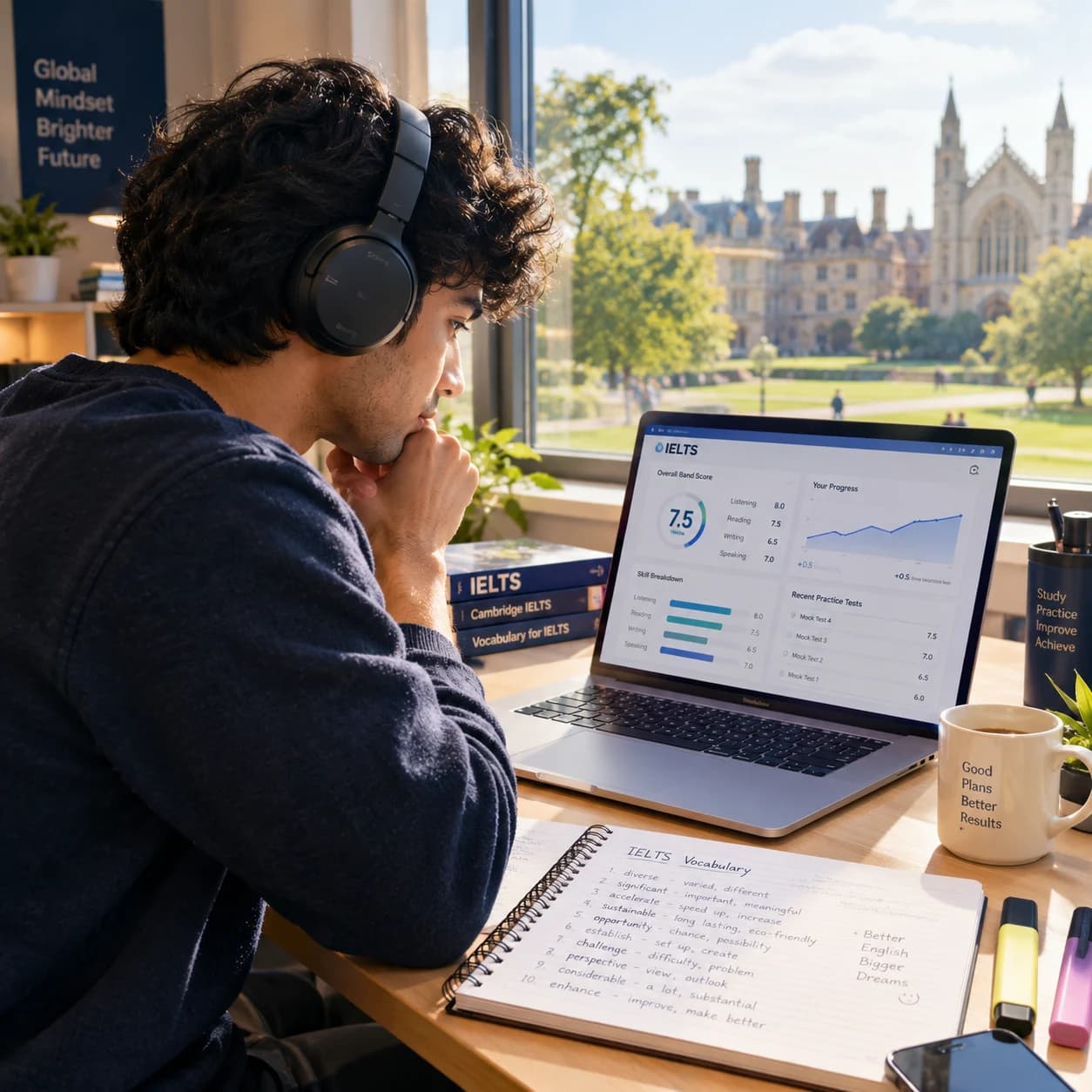 Vibrant international student practicing Ielts